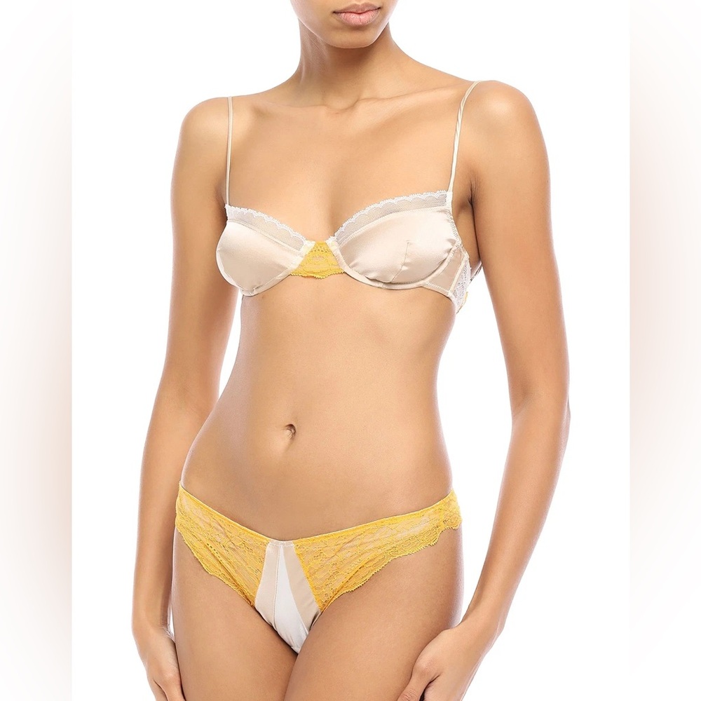 Kiki de Montparnasse soft lace bra & thong set NWT size L/ 36C citrus/champagne